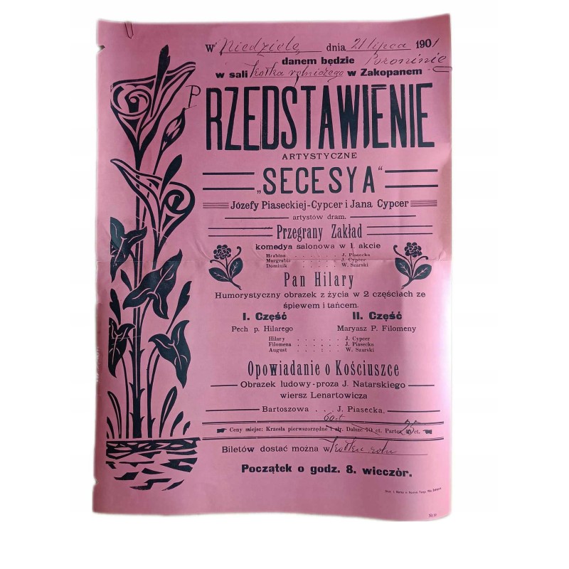 Afisz teatralny: Przedstawienie artystyczne "Secesya"