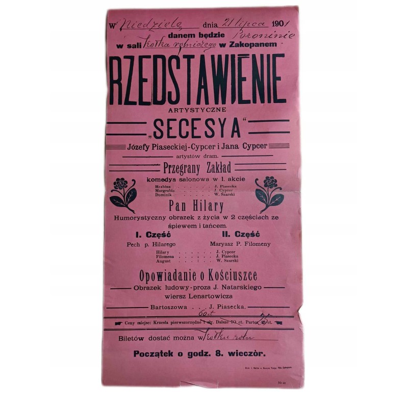 Afisz teatralny: Przedstawienie artystyczne "Secesya"