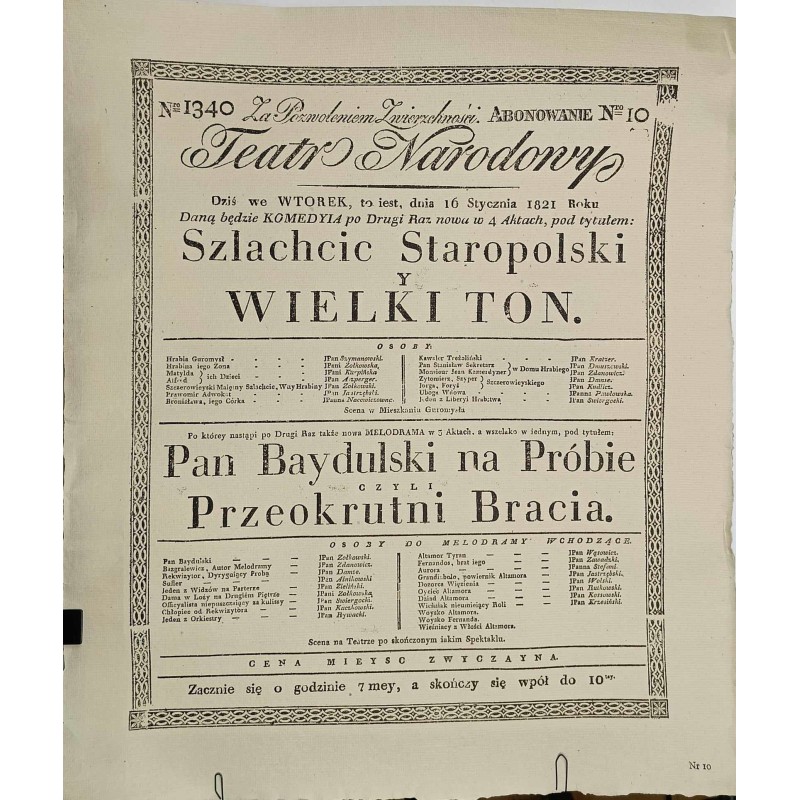 Afisz teatralny: Szlachcic Staropolski y wielki ton