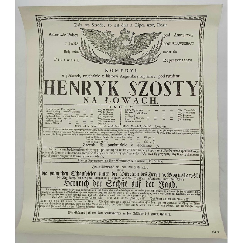 Afisz teatralny: Henryk Szosty na łowach