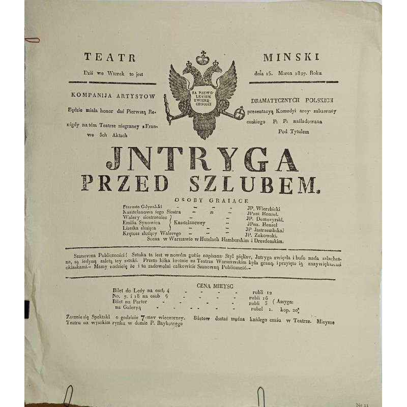 Afisz teatralny: Jntryga przed szlubem