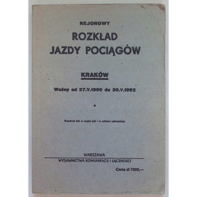 Rejonowy rozkład pociągów Kraków 1990