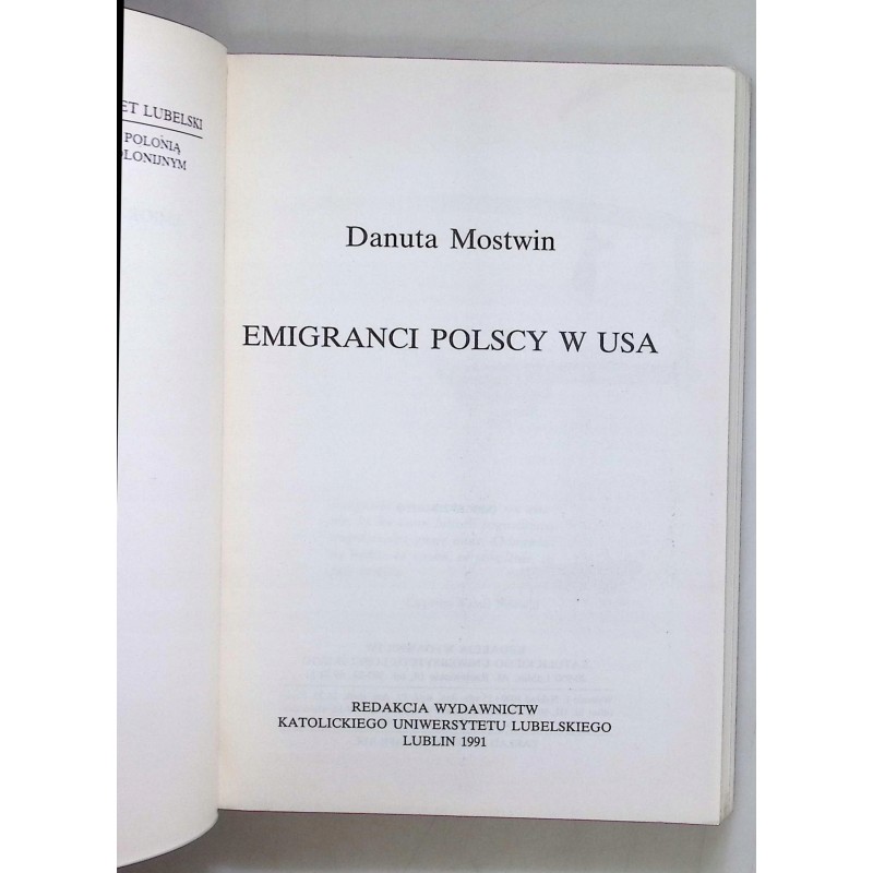 Emigranci polscy w USA Danuta Mostwin