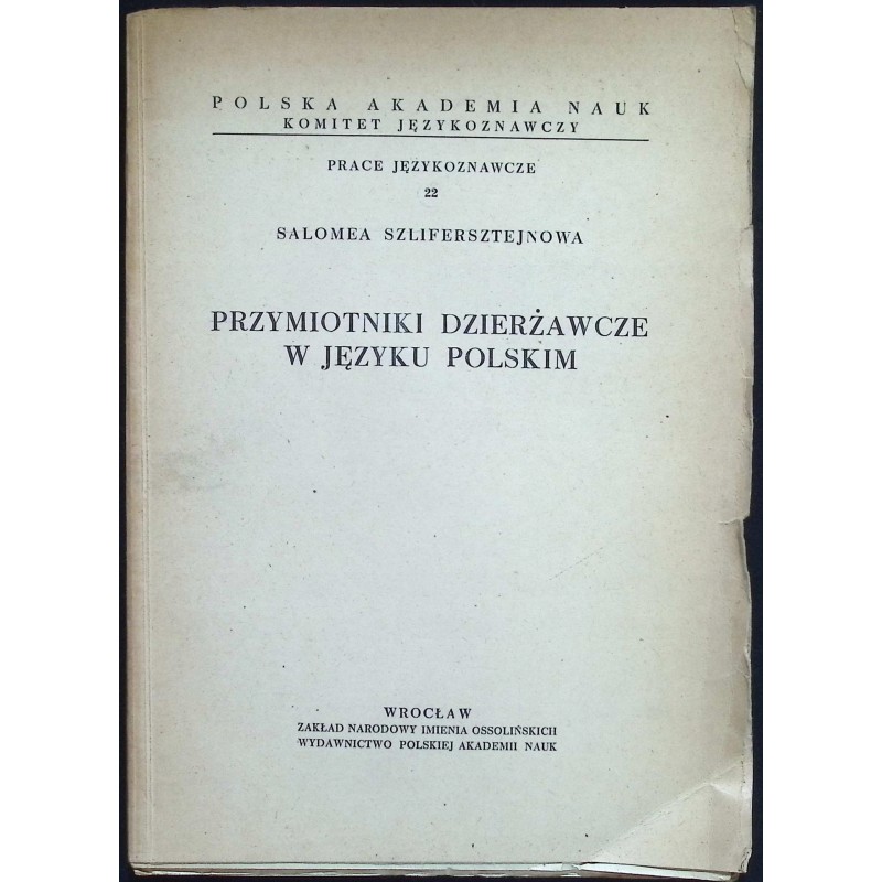 Przymiotniki Dzierżawcze w Języku Polskim Salomea Szlifersztejnowa