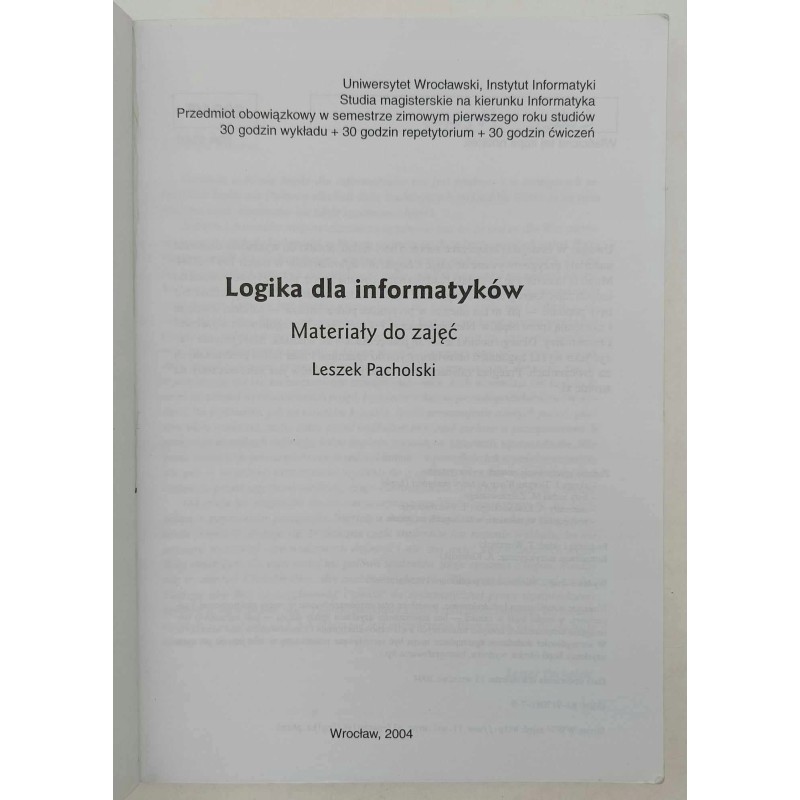 Logika dla informatyków Materiały do zajęć
