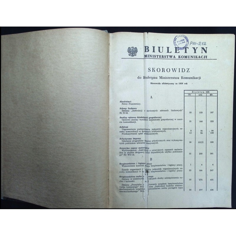 Dziennik urzędowy Ministerstwa Komunikacji Nr 1-45 1959