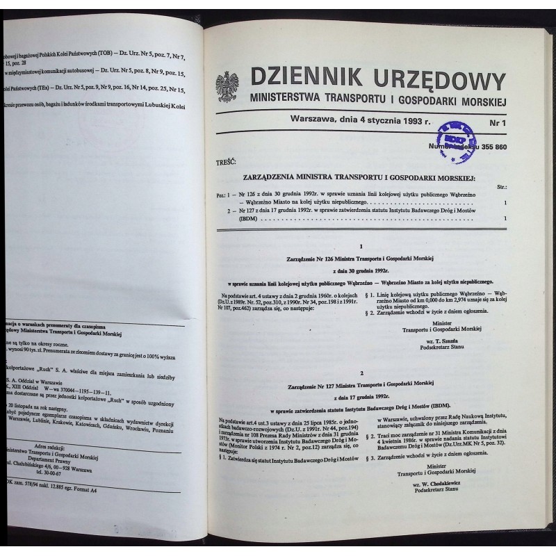 Dziennik urzędowy Min. Transp i gosp morskiej 1993