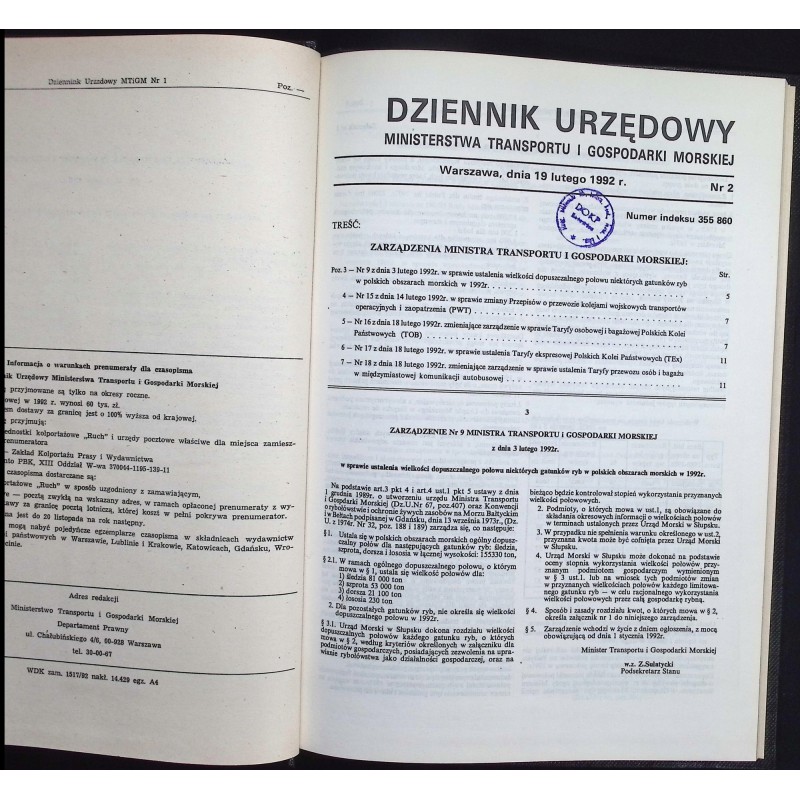 Dziennik urzędowy Min. Transp i gosp morskiej 1992