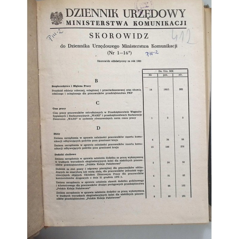 Dziennik urzędowy ministerstwa komunikacji Nr. 1-16 1982