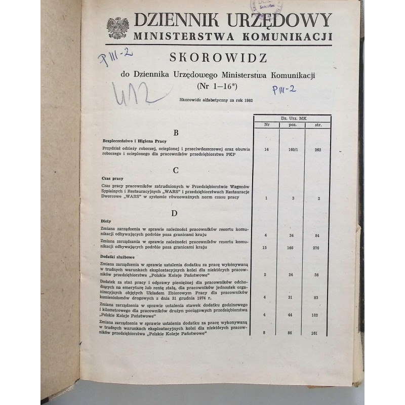 Dziennik urzędowy ministerstwa komunikacji Nr. 1-16 1982
