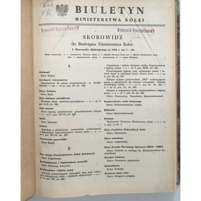 Biuletyn ministerstwa kolei 1954