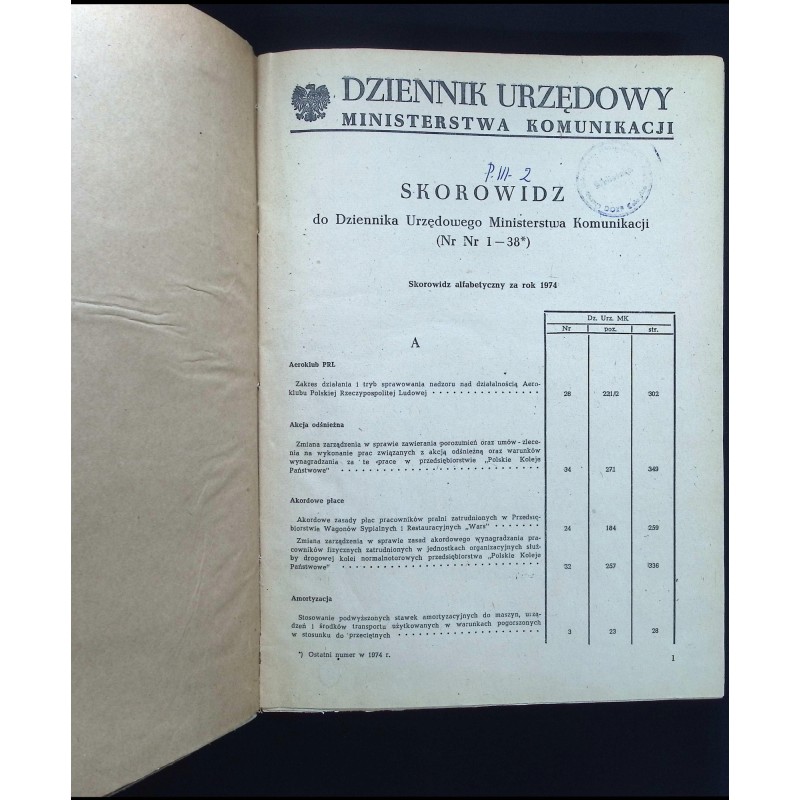 Dziennik urzędowy ministerstwa komunikacji Nr. 1-38 1974