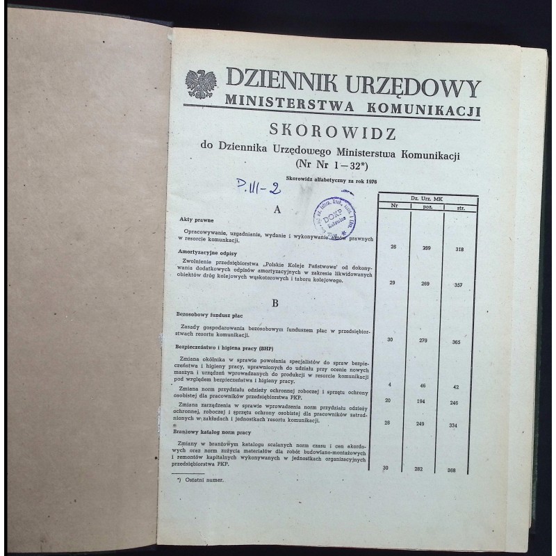 Dziennik urzędowy ministerstwa komunikacji Nr. 1-32 1976