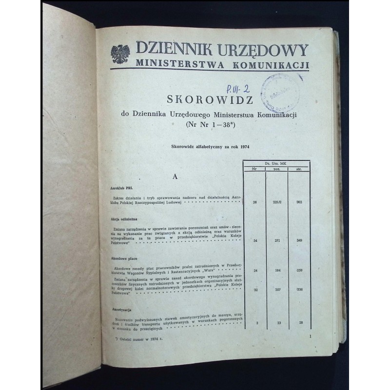 Dziennik urzędowy ministerstwa komunikacji Nr. 1-38 1974
