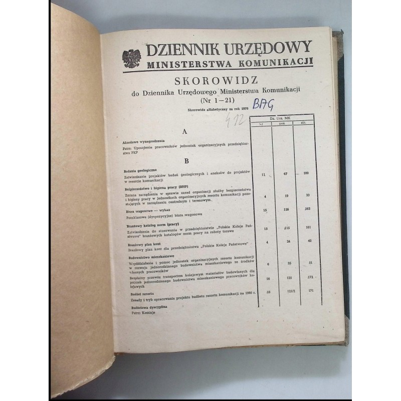 Dziennik urzędowy ministerstwa komunikacji Nr. 1-21 1979