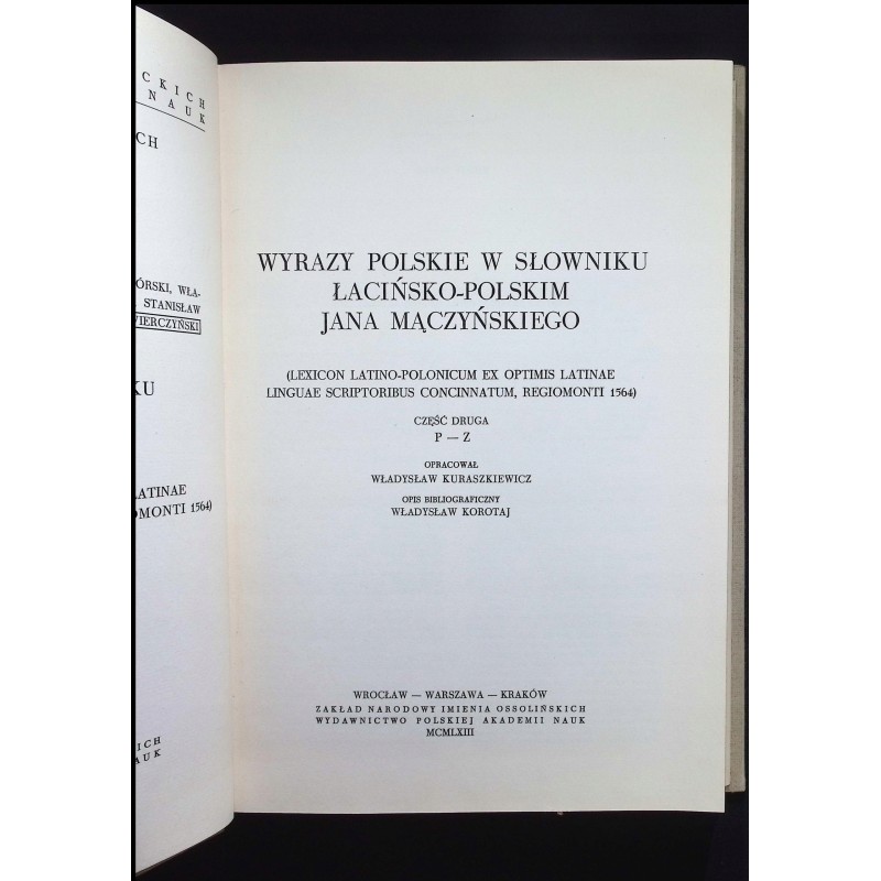 wyrazy polskie w słowniku łacińsko polskim Tom 1-2 Jana Mączyńskiego