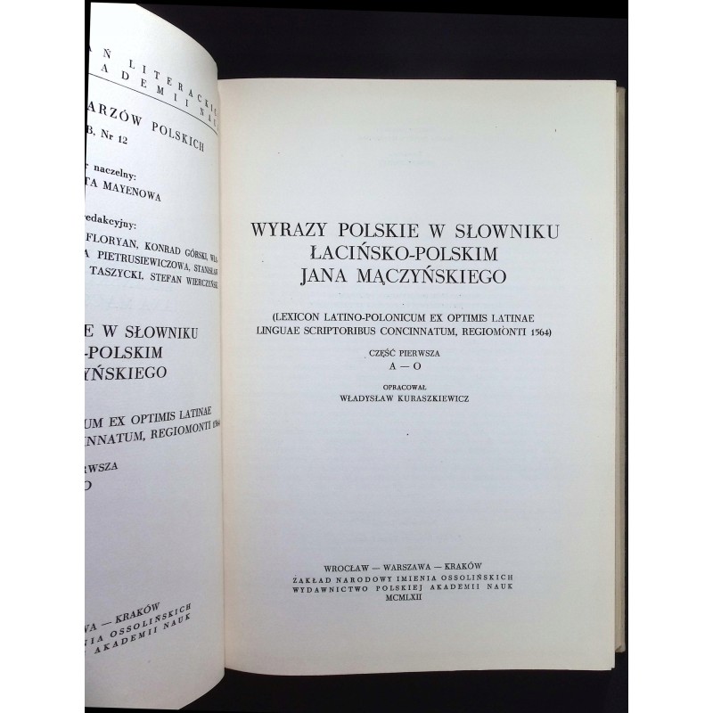 wyrazy polskie w słowniku łacińsko polskim Tom 1-2 Jana Mączyńskiego