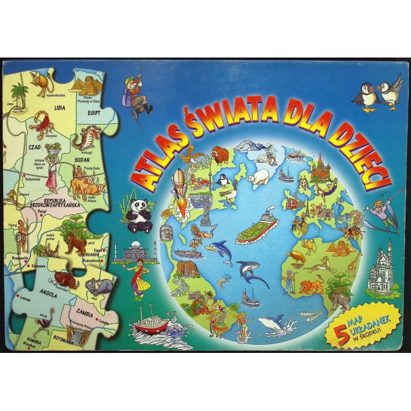 Atlas świata dla dzieci 5 map układanek