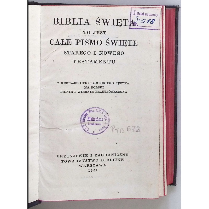Biblia Święta to jest całe Pismo Święte 1951r.