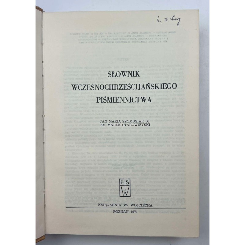 SŁOWNIK WCZESNOCHRZEŚCIJAŃSKIEGO PIŚMIENNICTWA
