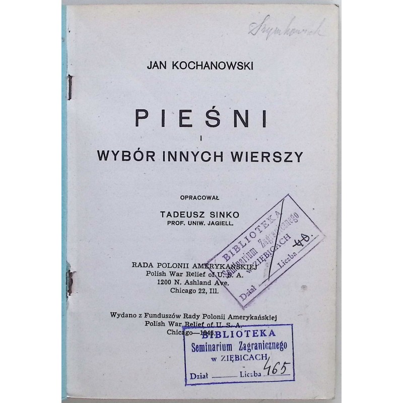 Pieśni i wybór innych wierszy (1945 r.) - Kochanowski